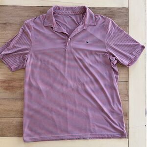 Vineyard Vines Men's Pink and Blue Striped Polo Shirt Size Large